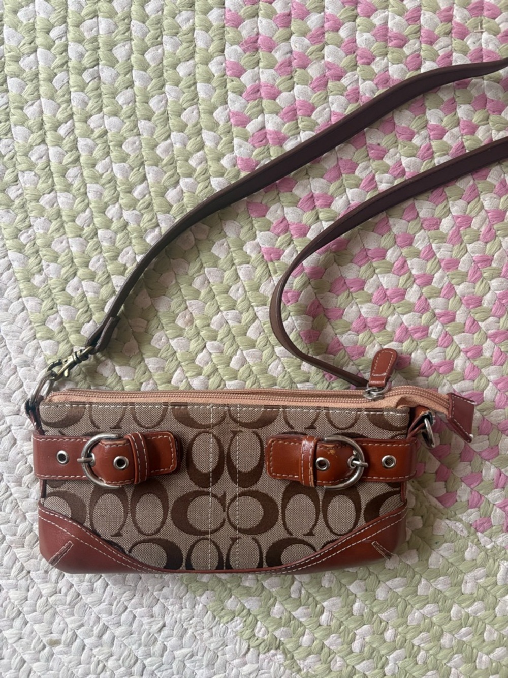 Coach Brown Signature Canvas Crossbody with Tan Leather Trim